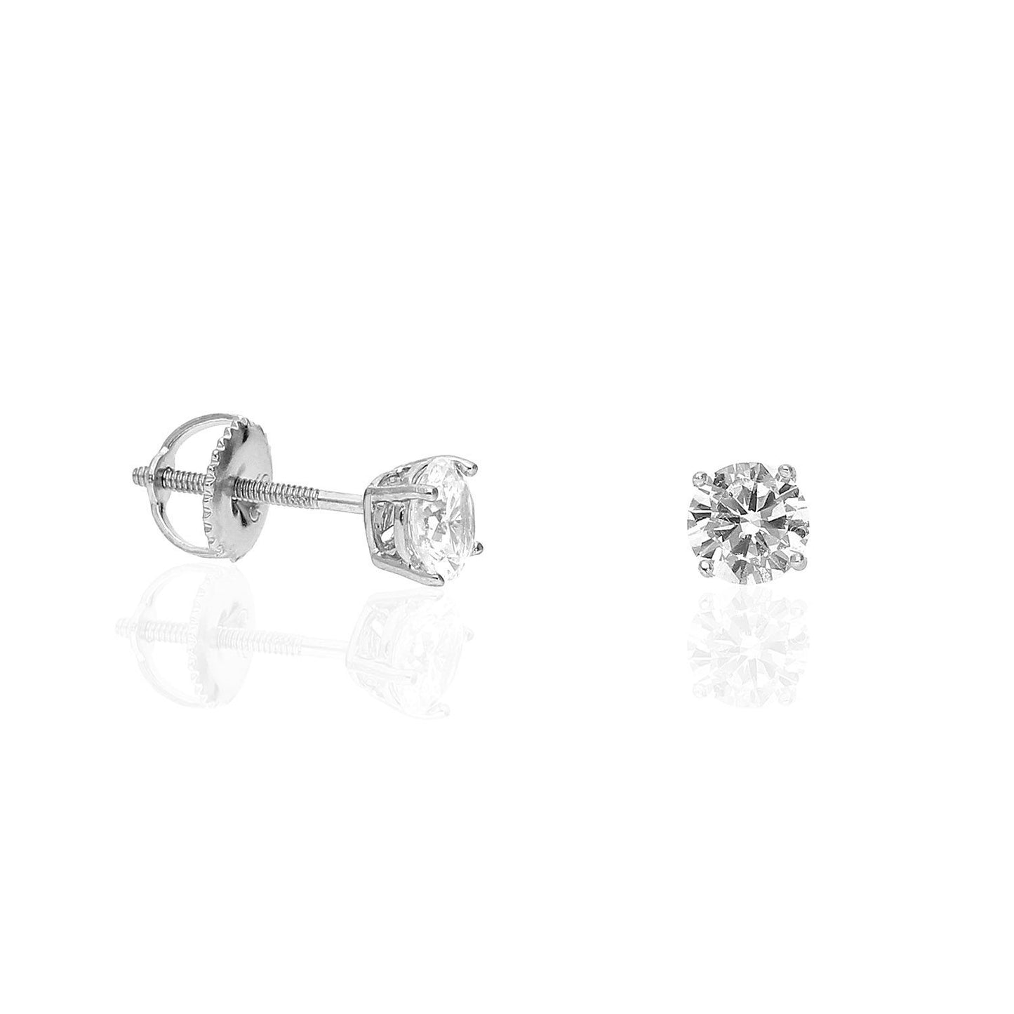 925 Sterling Silver Round CZ Solitaire Screw Back Stud Earrings