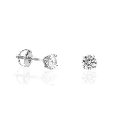 925 Sterling Silver Round CZ Solitaire Screw Back Stud Earrings