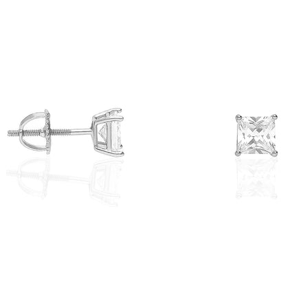 925 Sterling Silver Princess Cut CZ Solitaire Screw Back Stud Earrings 0.5CT-6CT