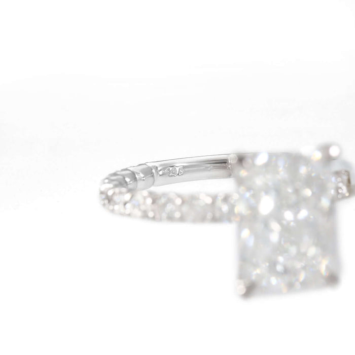 3.90TCW Lab-Grown Radiant-Cut Diamonds 14k White Gold Engagement Ring with sparkling accent diamonds.