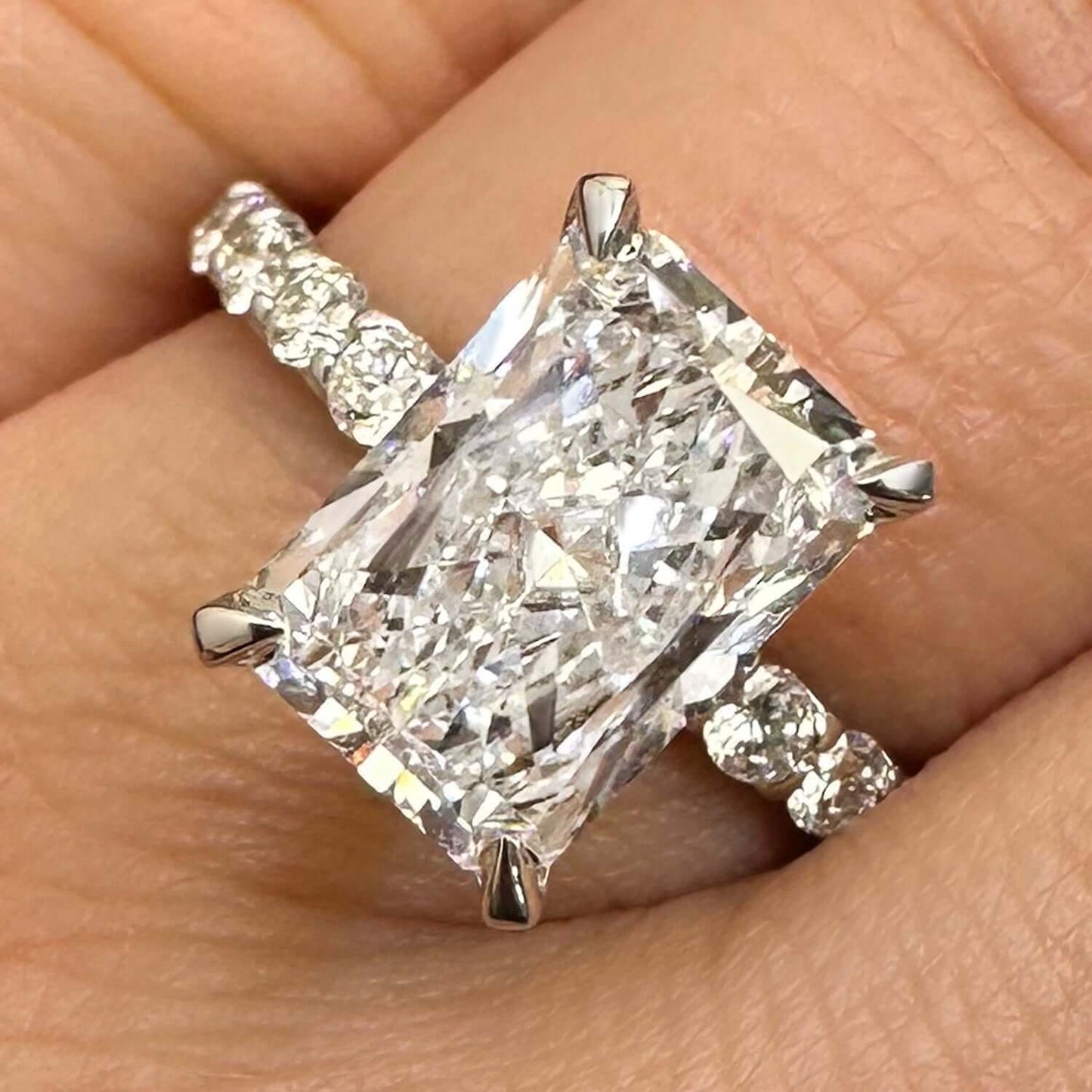 3.90TCW Lab-Grown Radiant-Cut Diamonds 14k White Gold Engagement Ring on hand.