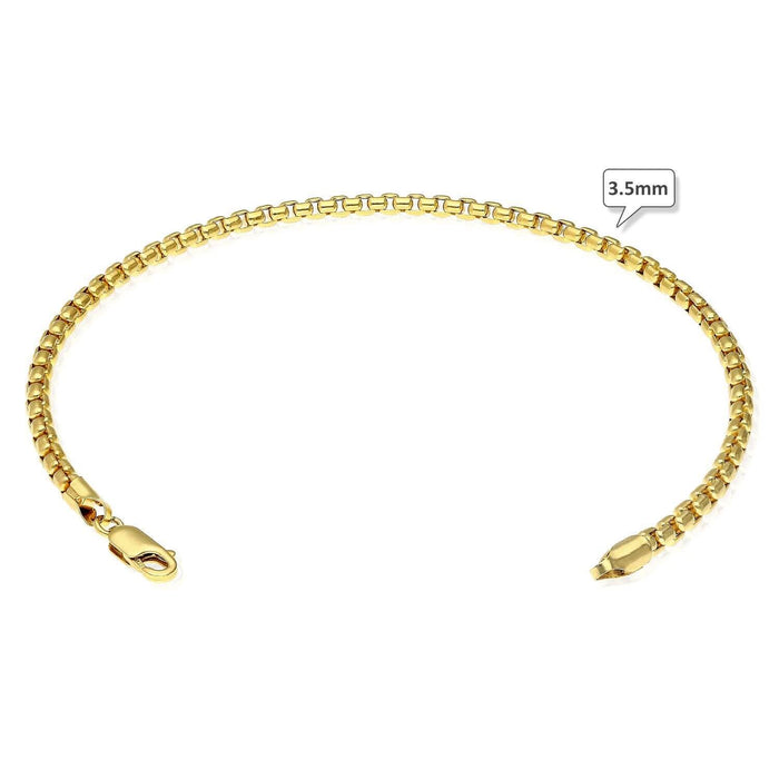 14K Yellow Gold 2.5mm, 3.5mm, 5mm Round Box Anklet (Solid Links) 10"