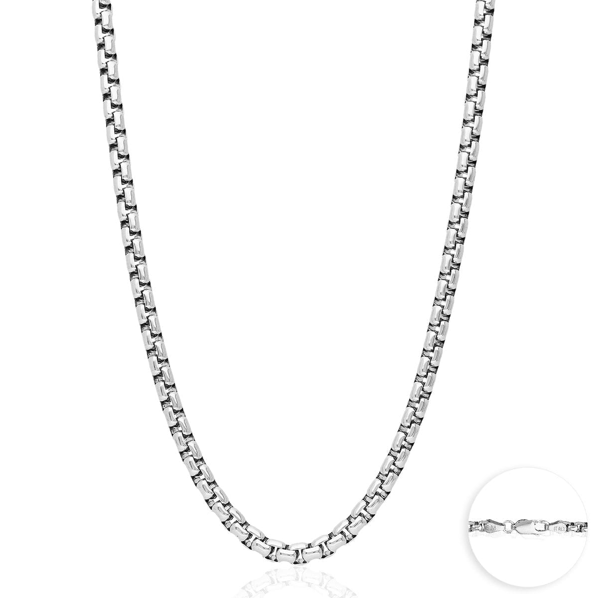 925 Sterling Silver Rhodium Italian Solid Round Box  Chain 0.85-3.7mm 16-30"