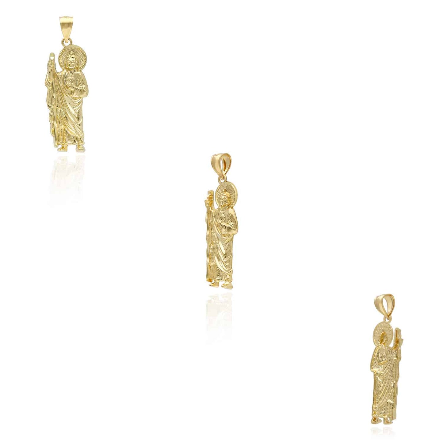 10k Gold Yellow San Judas Diamond-Cut Pendant 1"-1.4"