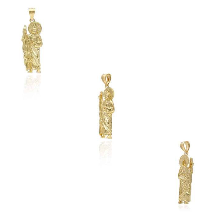 10k Gold Yellow White San Judas Diamond-Cut Pendant 1"-1.4"