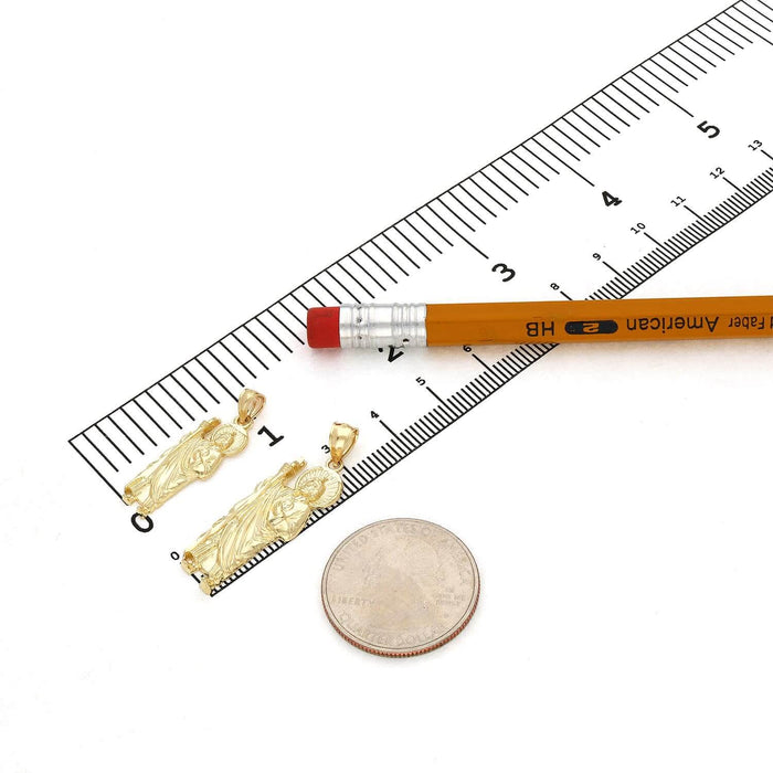 10k Gold Yellow White San Judas Diamond-Cut Pendant 1"-1.4"