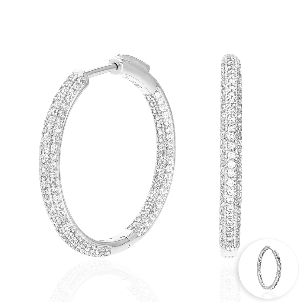 925 Sterling Silver Rhodium Finish Micro Pave CZ Hoop Earrings