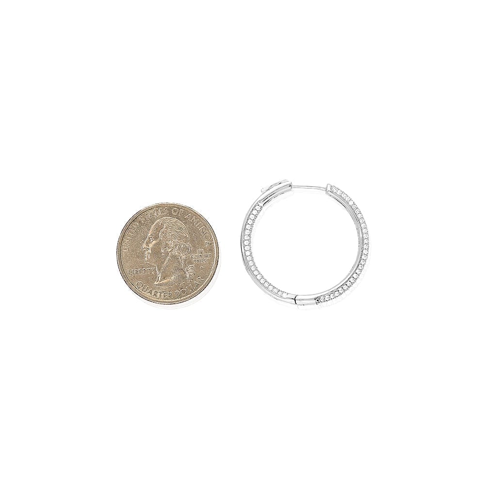 925 Sterling Silver Rhodium Finish Micro Pave CZ Hoop Earrings