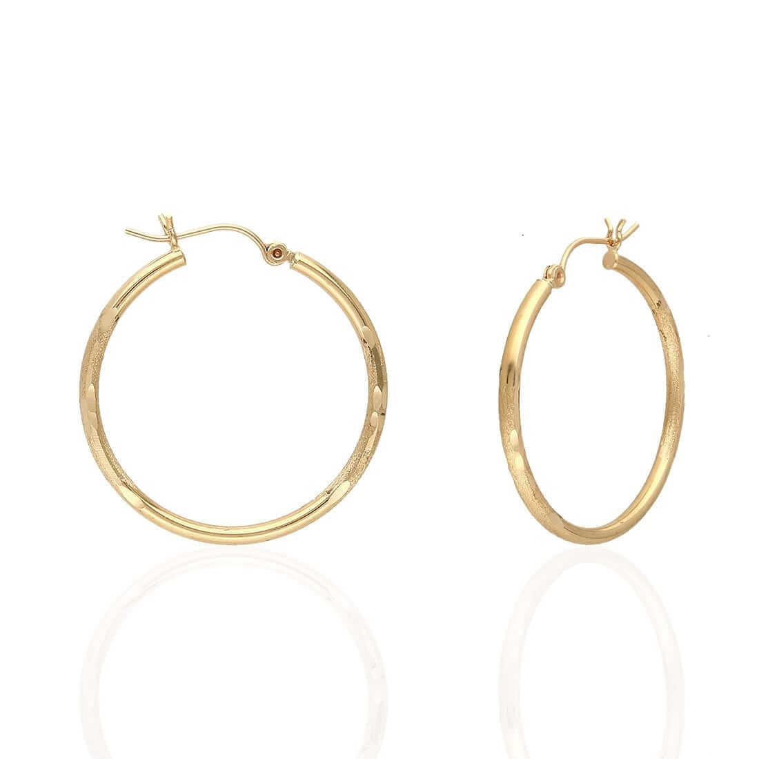 14K Yellow Gold 2mm Diamond-Cut Round Hoop Earrings 22-76mm