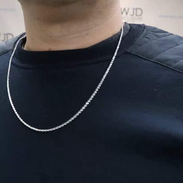 10K White Gold 2mm Diamond-Cut Rope Chain (Solid Links) 16"-26"