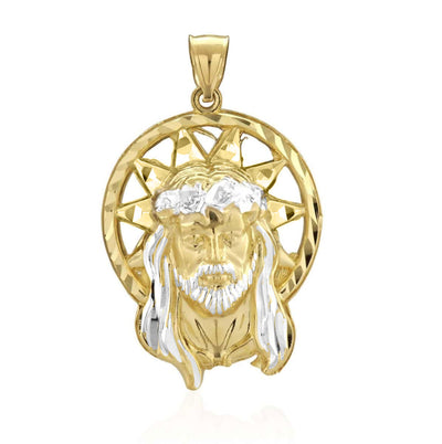 10k Solid Yellow Gold Diamond-Cut Halo Jesus Head Face Pendant 1.2"-1.8"