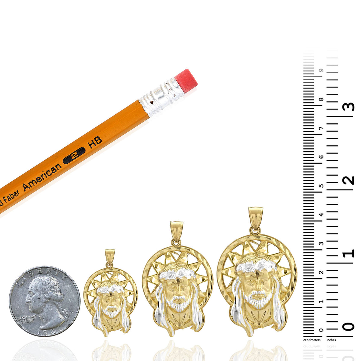 10k Solid Yellow Gold Diamond-Cut Halo Jesus Head Face Pendant 1.2"-1.8"