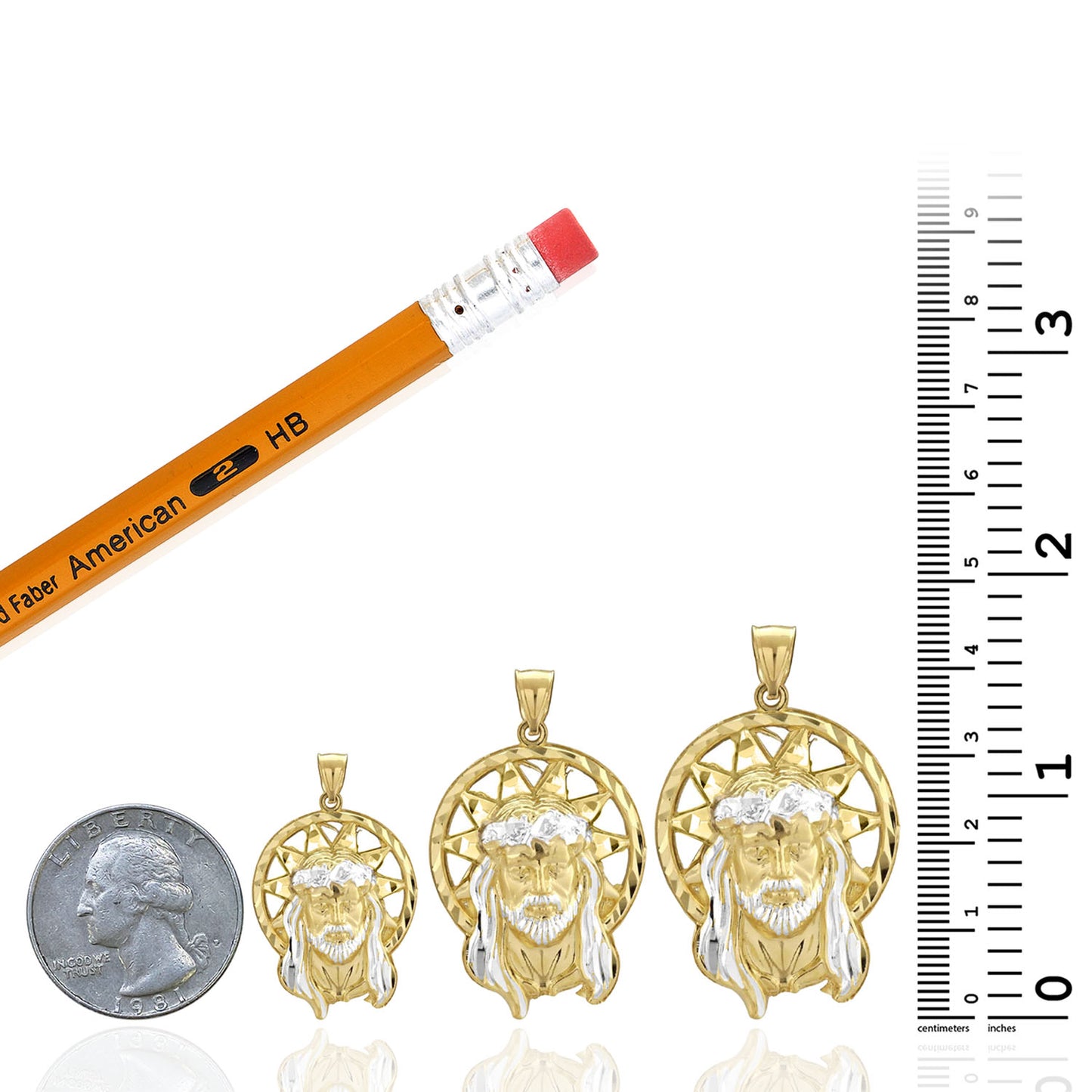 10k Solid Yellow Gold Diamond-Cut Halo Jesus Head Face Pendant 1.2"-1.8"