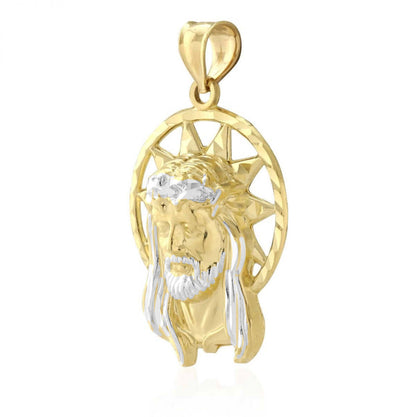 10k Solid Yellow Gold Diamond-Cut Halo Jesus Head Face Pendant 1.2"-1.8"