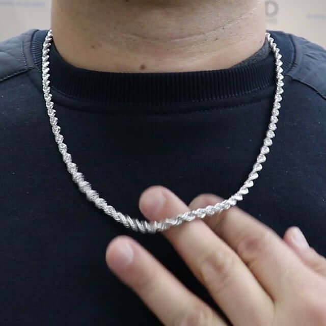 10K White Gold 5mm Diamond-Cut Rope Chain (Solid Links) 20"-26"