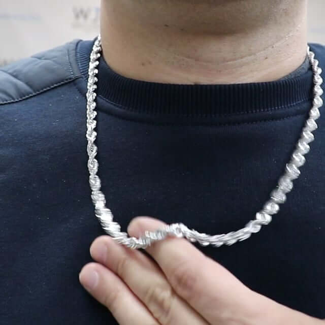 10K White Gold 6mm Diamond-Cut Rope Chain (Solid Links) 22"-28"