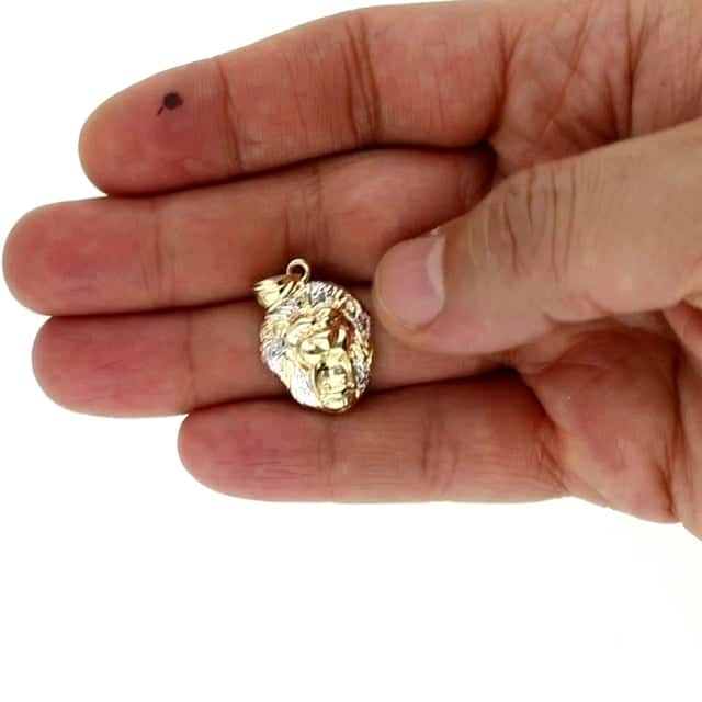 10K Two Tone Gold Diamond-Cut Lion Face Pendant