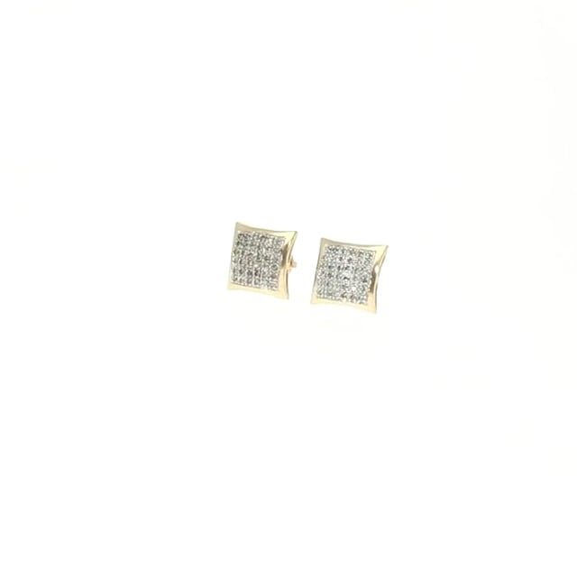 10K Yellow Gold Micro Pave Real Diamond Square Stud Earrings 0.07Ct -0.30Ct