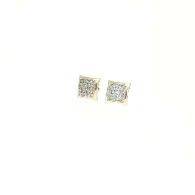 10K Yellow Gold Micro Pave Natural Diamond Square Stud Earrings 0.07Ct -0.30Ct