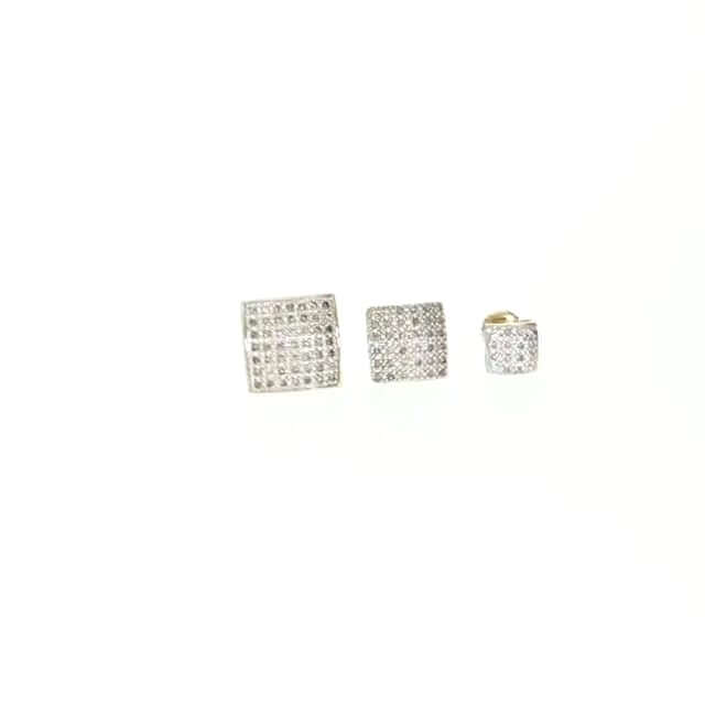 10K Gold Micro Pave Natural Diamond Square Stud Earrings 0.10Ct -0.40Ct