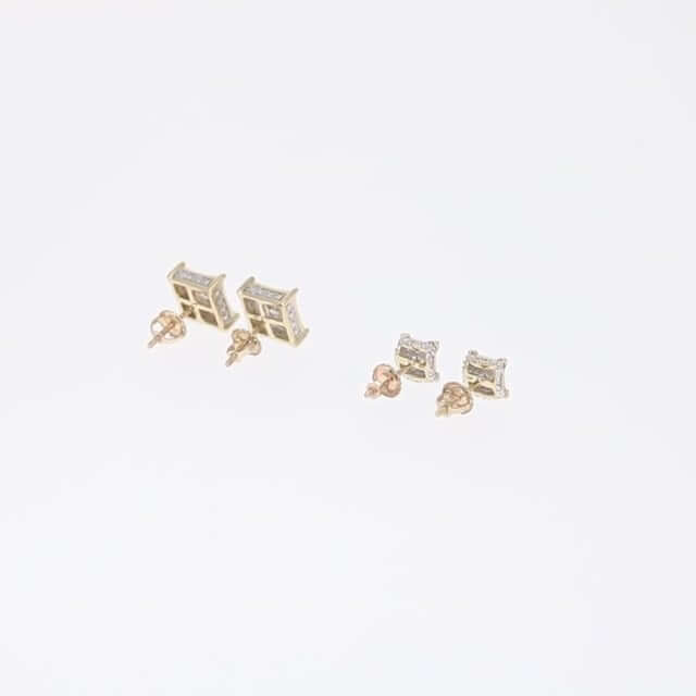 10K Yellow Gold Natural Diamond 3D Square Screw Back Stud Earrings 0.10CT-15CT