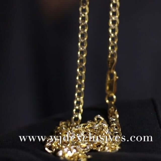 14K Gold Over Silver 4mm Diamond-Cut Pave Cuban Curb Chain (Solid Links) 18"-30"