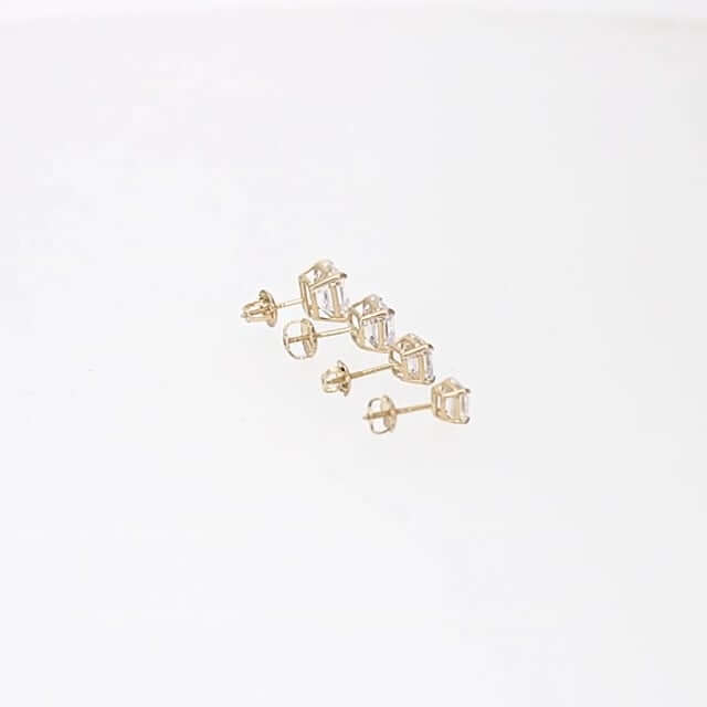 14K Yellow Gold Asscher-Cut CZ Screw Back Stud Earrings 1.5Ct-6Ct