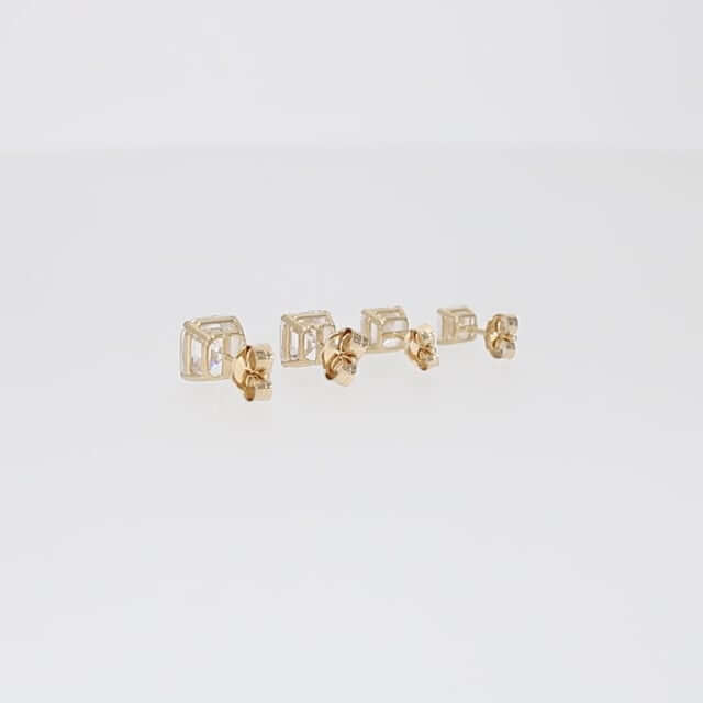 14K Yellow Gold Asscher-Cut CZ Push Back Stud Earrings 1.5Ct-6Ct