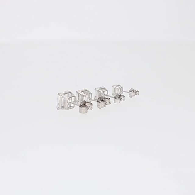 14K White Gold Asscher-Cut CZ Push Back Stud Earrings 1.5Ct-6Ct