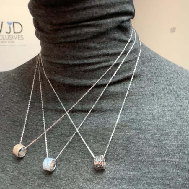 Sterling Silver Aquamarine Citrine Onyx Pave Rondelle Pendant with 16-18" Adjustable Chain