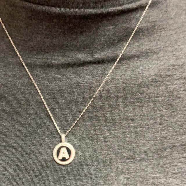 Sterling Silver Initial CZ Disk Medallion Pendant with 18" Chain