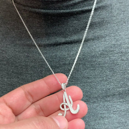 925 Sterling Silver Single Script Initial Cubic Zirconia Pendant Necklace 18"