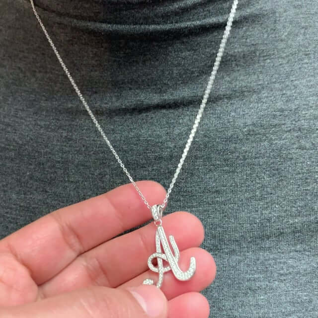 Sterling Silver Single Script Initial CZ Pendant with 18" Chain