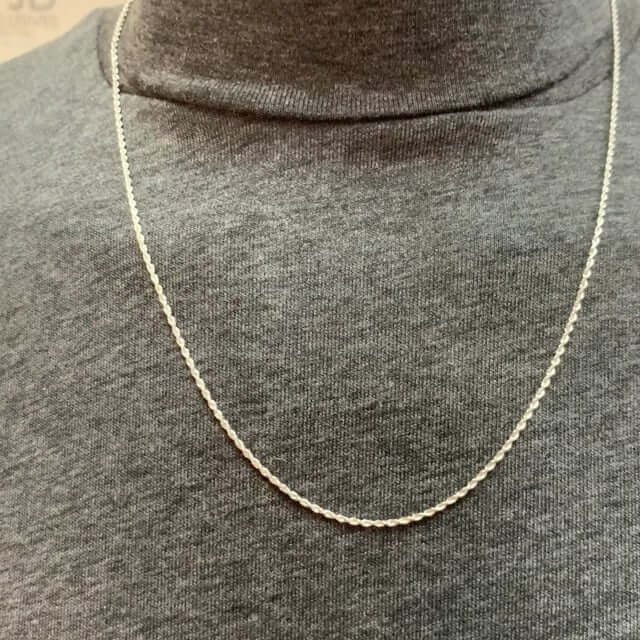 14K White Gold 1.5mm Rope Chain (Solid Links) 16"-30"