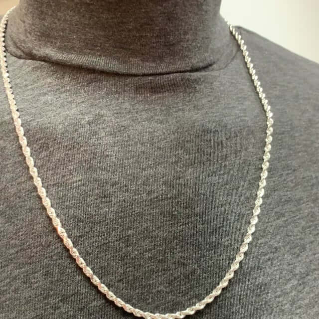 14K White Gold 4mm Diamond-Cut Rope Chain (Solid Links) 16"-30"