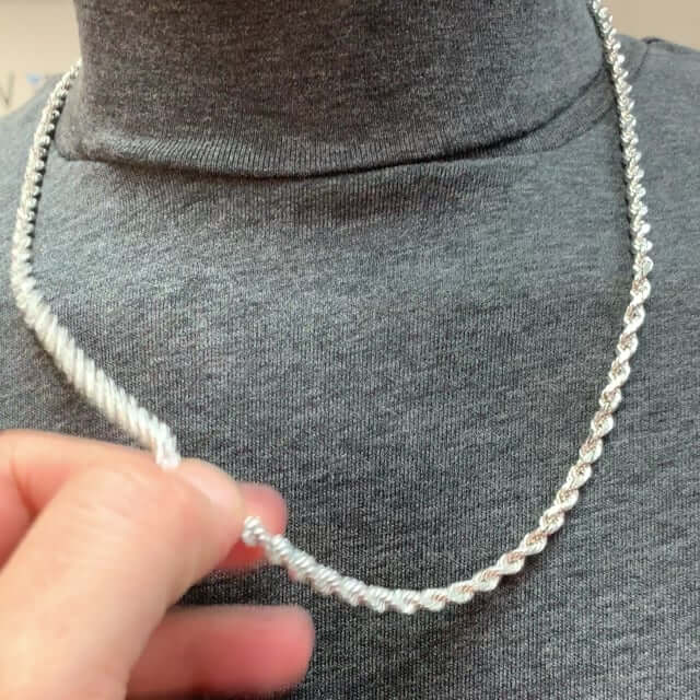 14K White Gold 5mm Diamond-Cut Rope Chain (Solid Links) 18"-30"