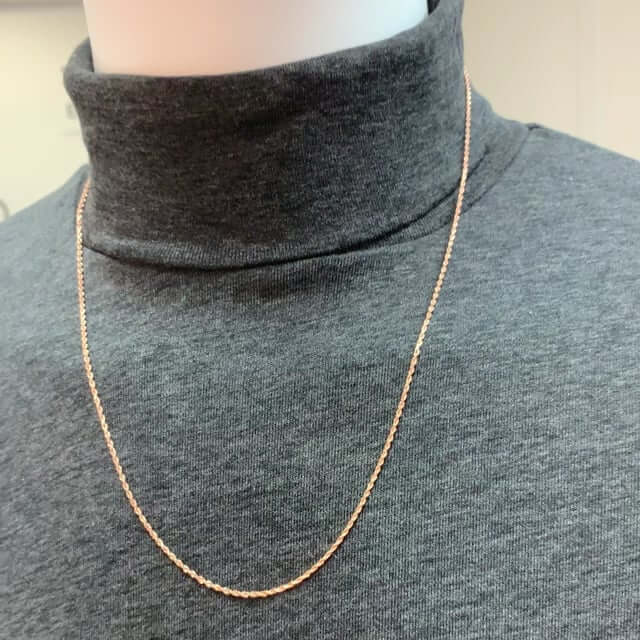 14K Rose Gold 1.5mm Diamond-Cut Rope Chain (Solid Links) 16"-30"