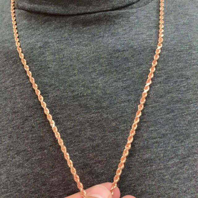 14K Rose Gold 4mm Diamond-Cut Rope Chain (Solid Links) 18"-30"