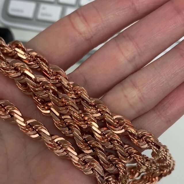 14K Rose Gold 7mm Diamond-Cut Rope Chain (Solid Links) 24"-30"