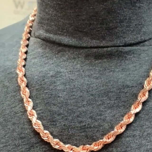 14K Rose Gold 8mm Diamond-Cut Rope Chain (Solid Links) 22"-28"