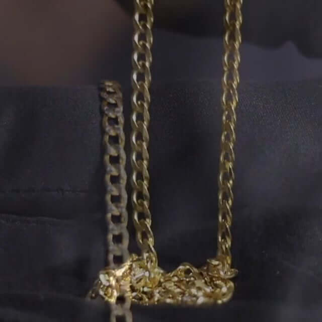 18K Gold Over Silver 3.5mm Diamond-Cut Pave Cuban Curb Chain (Solid Links) 16"-30"