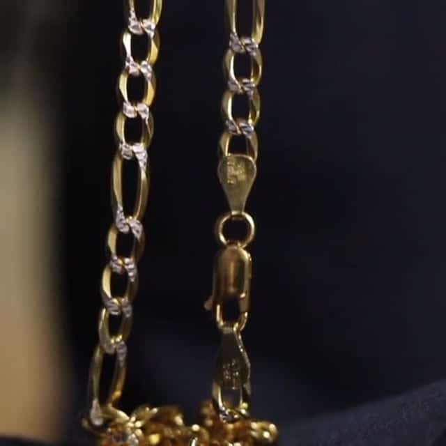 14k Gold Over Silver 4.8mm Diamond Cut Pave Figaro Chain Necklace 18"-30"