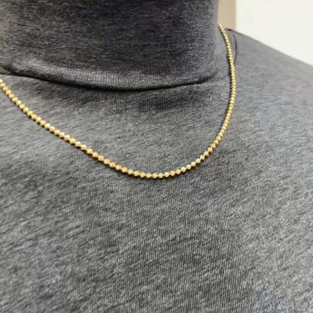 Yellow Gold Over Silver 2.3mm Ball Bead Moon-Cut Dog Tag Chain (Hollow) 16"-30"