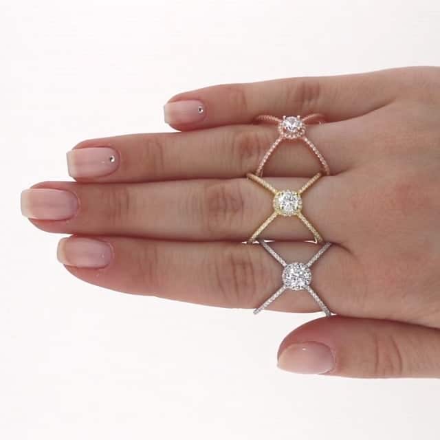 Yellow White Rose Gold Tone White Zirconia Sterling Silver Crisscross Halo Ring