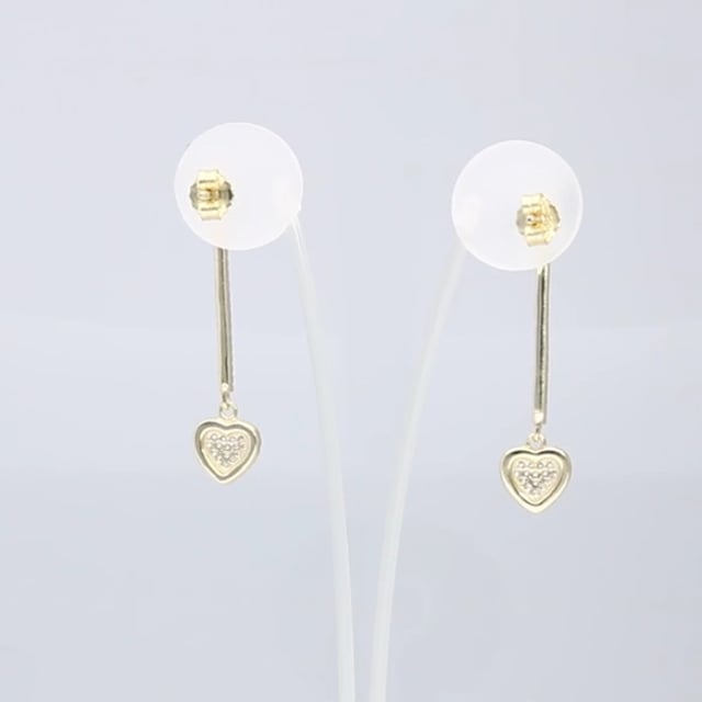 White Yellow Gold Over 925 Silver Pave CZ Pushback Bar  Heart Earrings