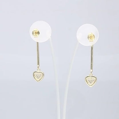 White Yellow Gold Over 925 Silver Pave CZ Pushback Bar  Heart Earrings