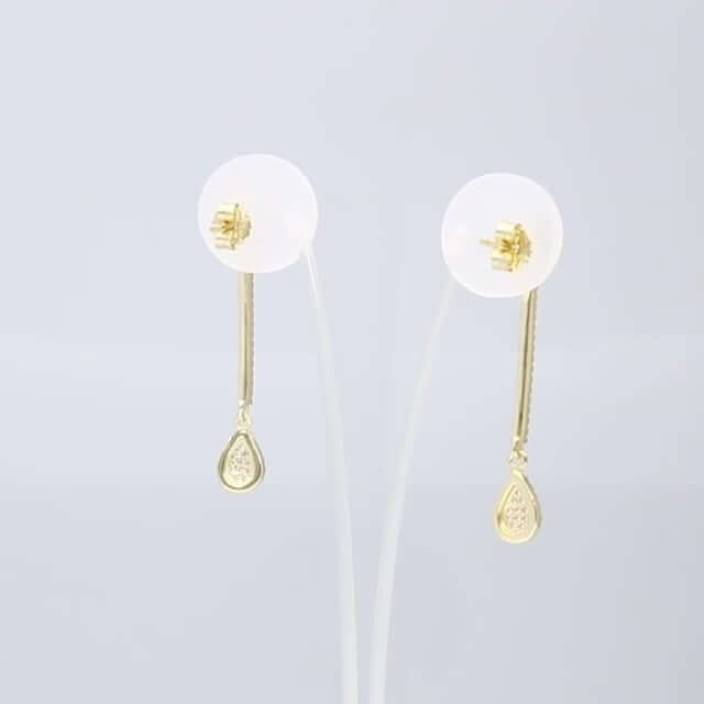 White Yellow Gold Over 925 Silver Pave CZ Push Back Bar Teardrop Earrings