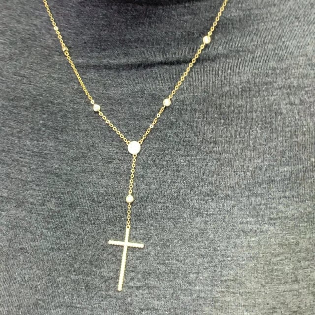 Yellow White Gold Over Silver CZ Station by The Yard Rosary Chain Necklace