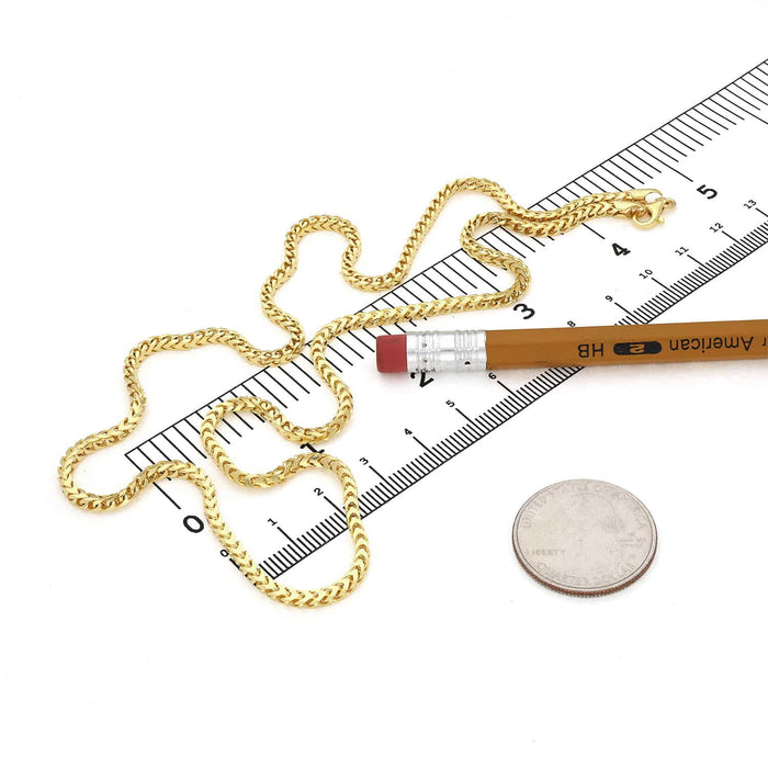 14K Yellow Gold Over Silver 2.5mm Franco Chain (Solid Links) 18"-30"