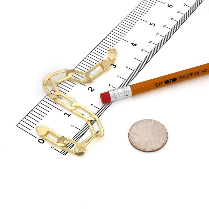 14K Yellow Gold Over Solid Silver 8mm Elongated Paperclip Bracelet (Solid Links) 7"